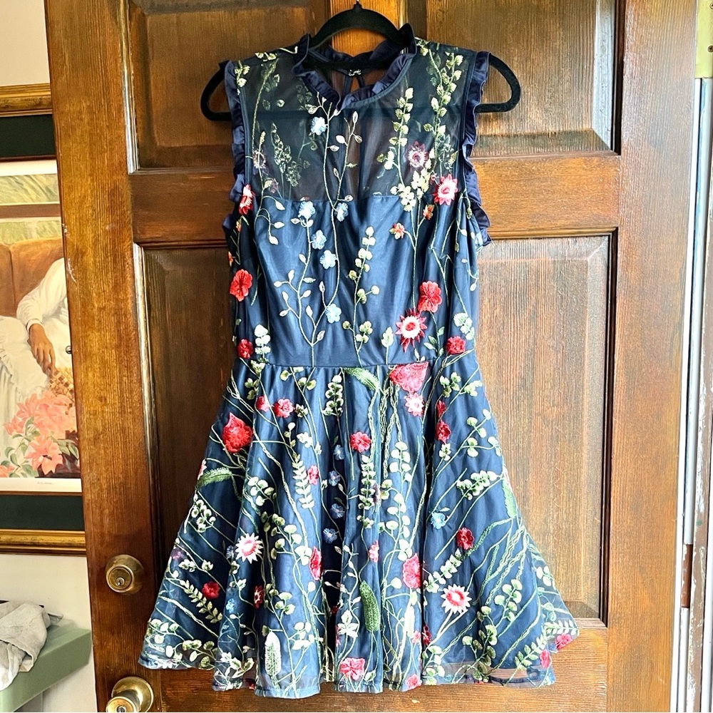 City Studio Navy and Red Floral Mini Dress